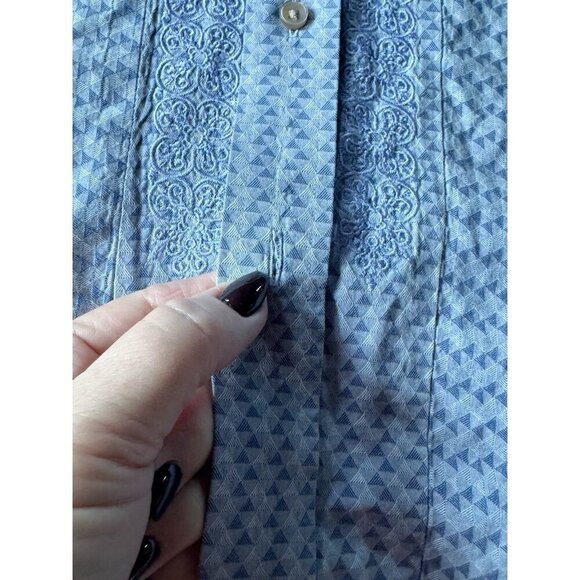Robert Graham Mens Sz XL Blue Geometric Embroidered Flip Cuff Casual Dress Shirt - Picture 10 of 12